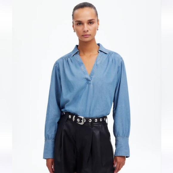 Madewell Tops - Madewell Chambray Easy Y-Neck Button-Up Denim Shirt in Ritch Wash XS $98